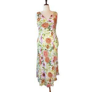 Kentucky Derby Floral Maxi Dress V-Neck Rose Botanical Print Size XL